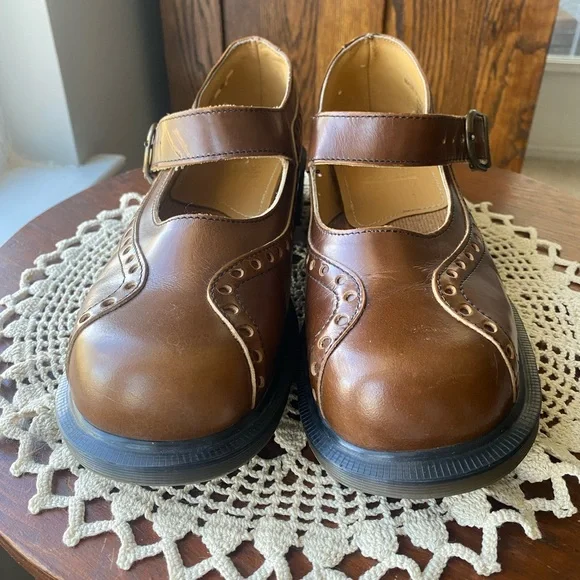 RARE Vintage 90s Doc Martens 8307-AW004 Brown Leather Mary Jane Platform Loafers - Picture 4 of 16